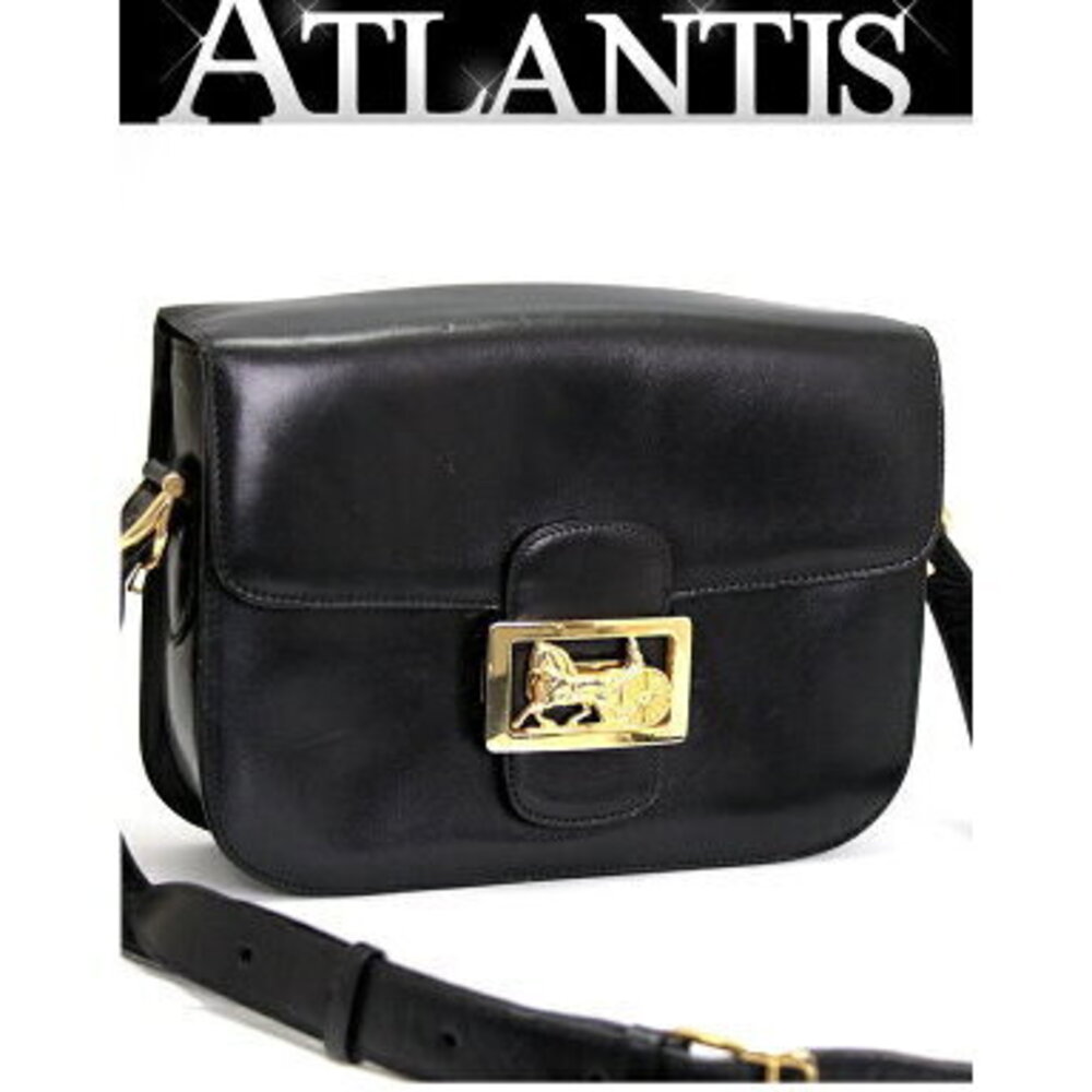 Celine Carriage Shoulder Bag Black Leather Gold